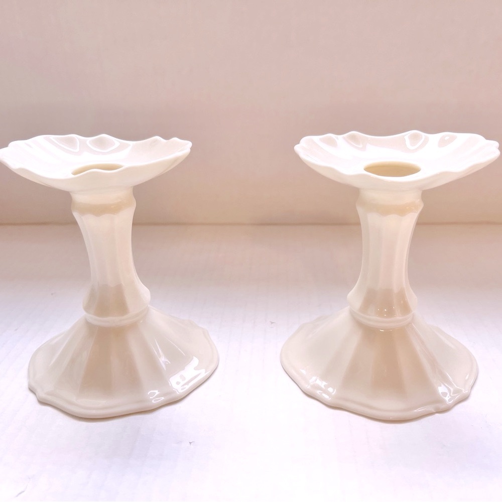 Lenox Symphony Porcelain China Ivory Fluted Candleholders 4 1/2” High